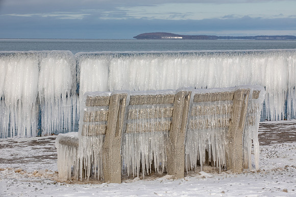 Icy Bench Overlooking West Grand Traverse Bay